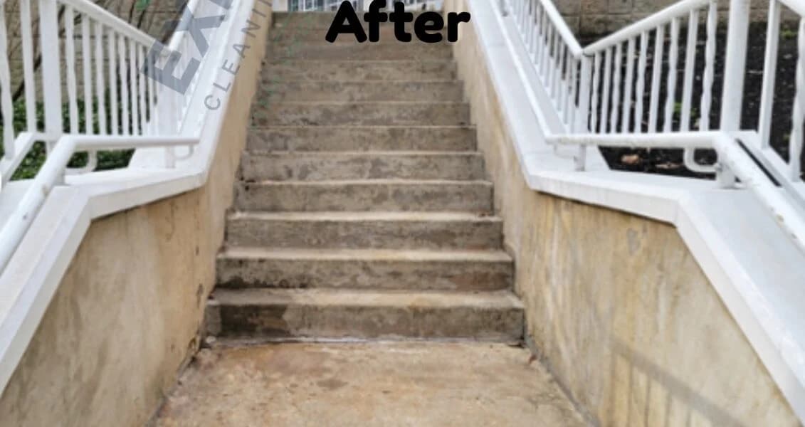 Exterior concrete steps after cleaning in an actual company project
